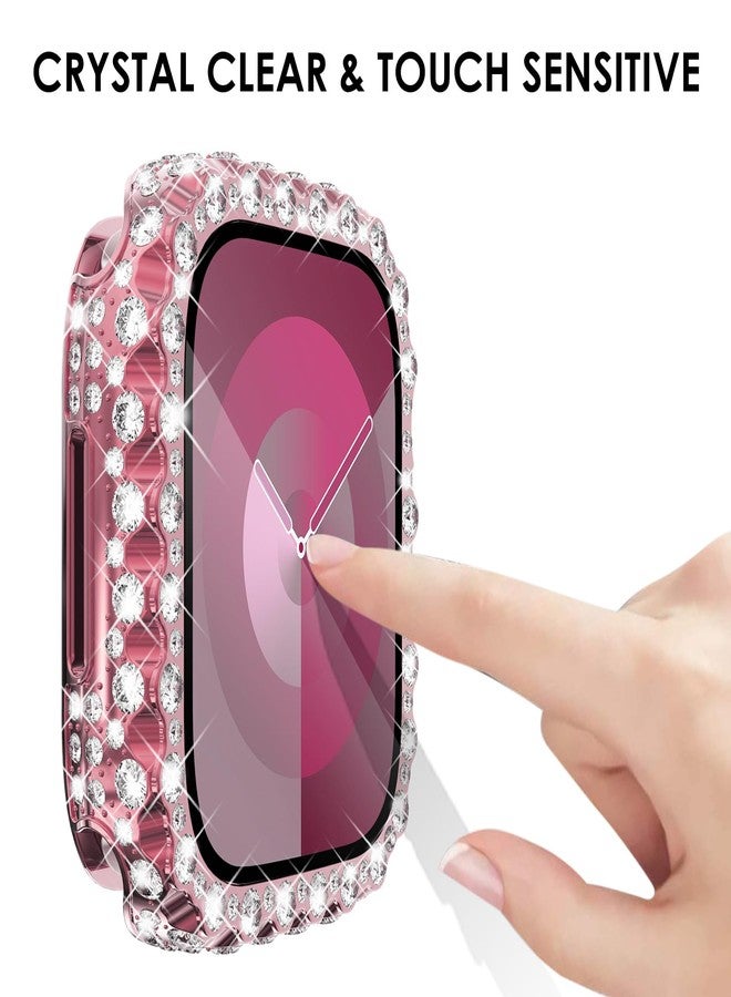 NewWays 2 in 1 Waterproof Bling Case 45mm for Apple Watch Screen Protector Series 9 8 7, Lace Full Glitter Diamond Rhinestone Bumper Face Cover for iWatch Women 45 mm, Pink - Image 5