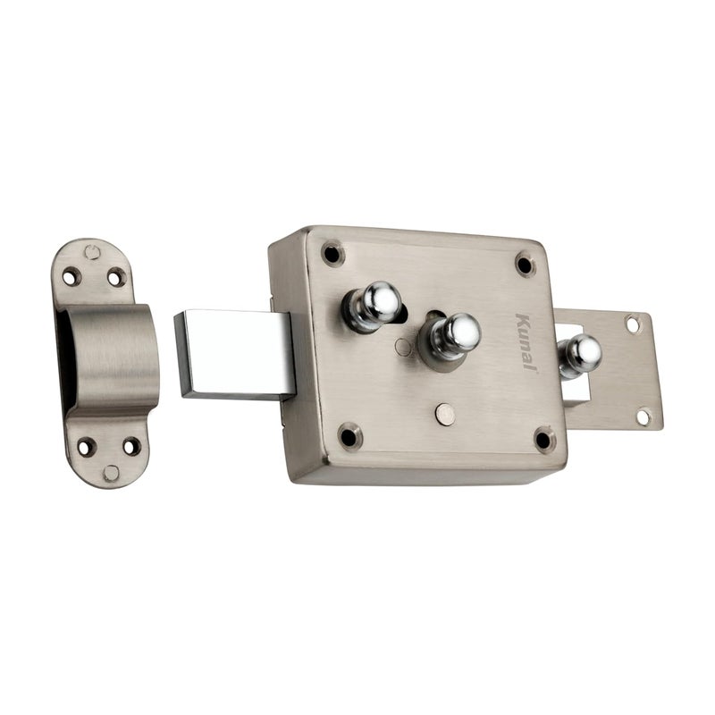 Kunal Inter Lock Main Door | Office Door | Heavy Duty 3 Turn Lock with Locking Knob 3 Brass Ultra Keys Material - SS Finish - SS (Pack -1) - Image 2