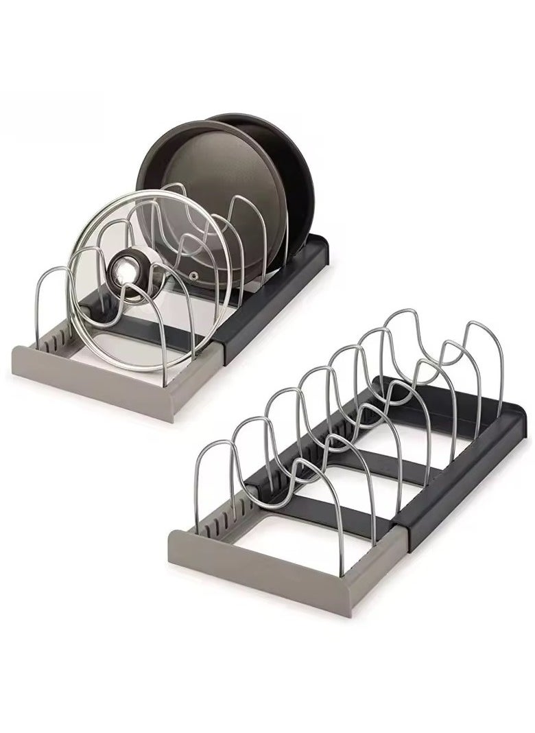 VIO VIO® 2 Pack Pan Pot Lid Rack Organizer Kitchen 7 Tier Adjustable Rack with Steel Seperators for Kitchen Cabinet Countertop Cupboard Hanging Storage Shelf Cookware Drying Shelf Expandable Up To 22 Inches  - Image 1