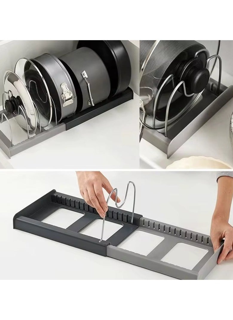 VIO VIO® 2 Pack Pan Pot Lid Rack Organizer Kitchen 7 Tier Adjustable Rack with Steel Seperators for Kitchen Cabinet Countertop Cupboard Hanging Storage Shelf Cookware Drying Shelf Expandable Up To 22 Inches  - Image 2