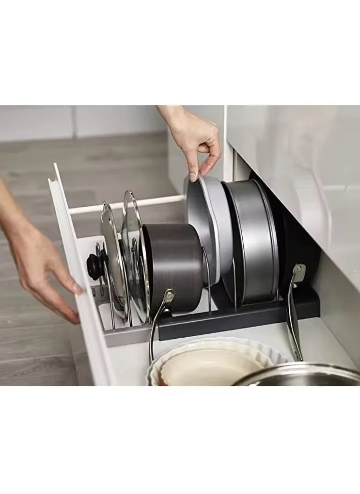 VIO VIO® 2 Pack Pan Pot Lid Rack Organizer Kitchen 7 Tier Adjustable Rack with Steel Seperators for Kitchen Cabinet Countertop Cupboard Hanging Storage Shelf Cookware Drying Shelf Expandable Up To 22 Inches  - Image 4