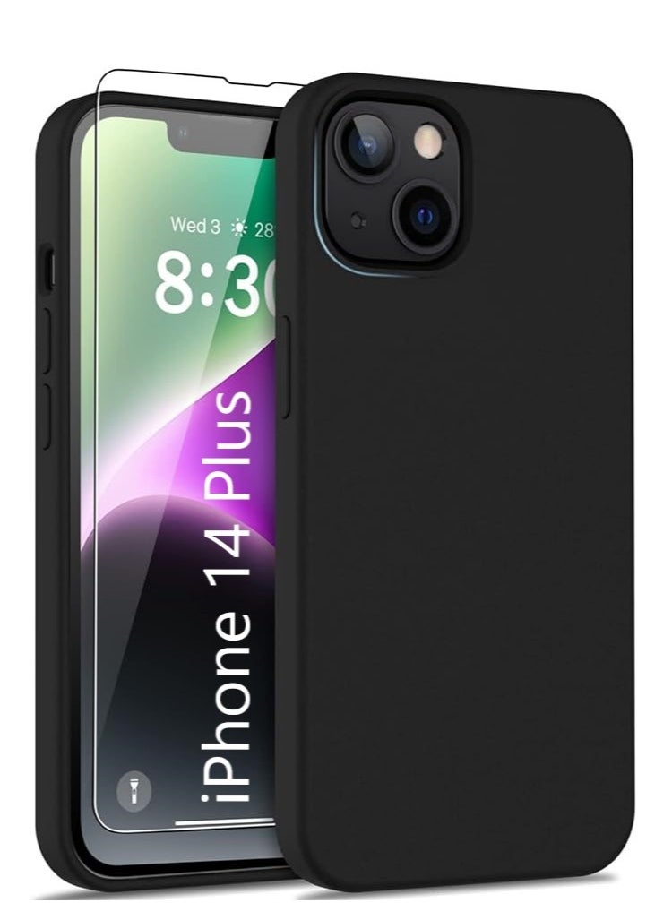 YoYoTech iPhone 14 Plus 6.7" Case with Screen Protector,Soft Smooth Silky Flexible Silicone Gel Rubber Bumper Cover,Slim Fit Shockproof Protective Phone Case (Black)  - Image 1