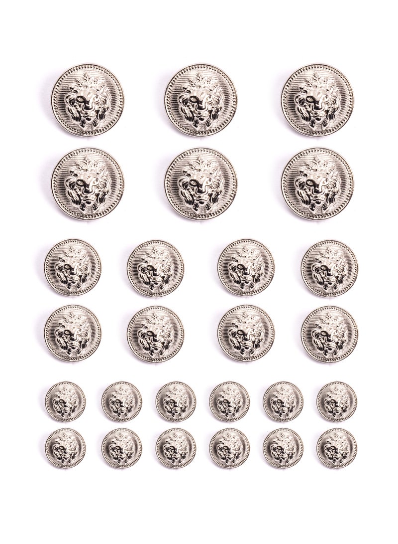 26pcs Lion Design Round Metal Button Set. Sewing metal Button for Dress. (Silver Color)  - Image 1