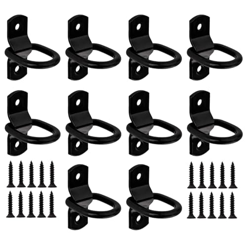 Xingwenhao D Rings Tie Down Anchors Hooks 10pcs 14 Heavy Duty Tie Down D Rings Black DRings Tie Downs Trailer Anchors 220 lbs Capacity for Trailer Truck Bed Bracket Pickup RV Boat Cargo Tie Down Straps - Image 1