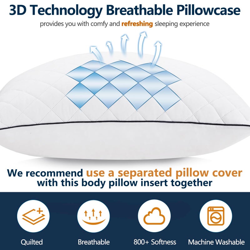 1 MIDDLE ONE Body Pillow, Cooling Memory Foam Body Pillows for Adults Sleeping, Long Pillow for Bed, Big Large Firm Full Body Pillow for Side Sleeper, 20x54 Inch, White - Image 4