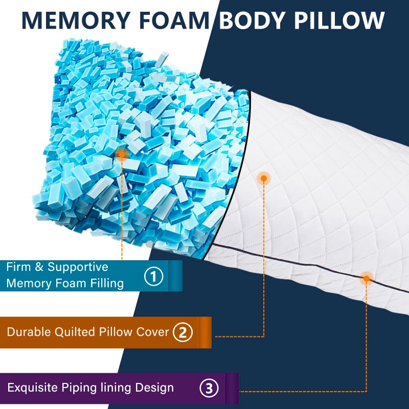 1 MIDDLE ONE Body Pillow, Cooling Memory Foam Body Pillows for Adults Sleeping, Long Pillow for Bed, Big Large Firm Full Body Pillow for Side Sleeper, 20x54 Inch, White - Image 2
