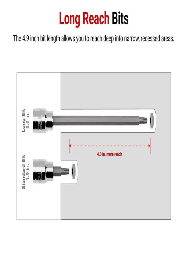 TEKTON 1/4 Inch Drive Long Torx Bit Socket Set with Rail, 10-Piece (T6-T30) | SHB90109 - Image 3