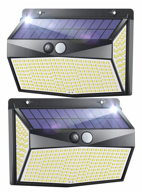 ضوء أمان شمسي، ضوء جدار حساس للجسم، ضوء استشعار خارجي للحركة IP65 مقاوم للماء 318 LED/3 أوضاع إضاءة زاوية واسعة ضوء جدار شمسي للخارج، الفناء، المرآب، السياج 2 [تصنيف الطاقة A+++]