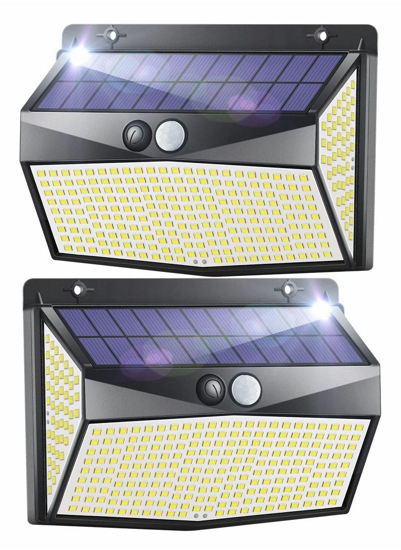 ضوء أمان شمسي، ضوء جدار حساس للجسم، ضوء استشعار خارجي للحركة IP65 مقاوم للماء 318 LED/3 أوضاع إضاءة زاوية واسعة ضوء جدار شمسي للخارج، الفناء، المرآب، السياج 2 [تصنيف الطاقة A+++]