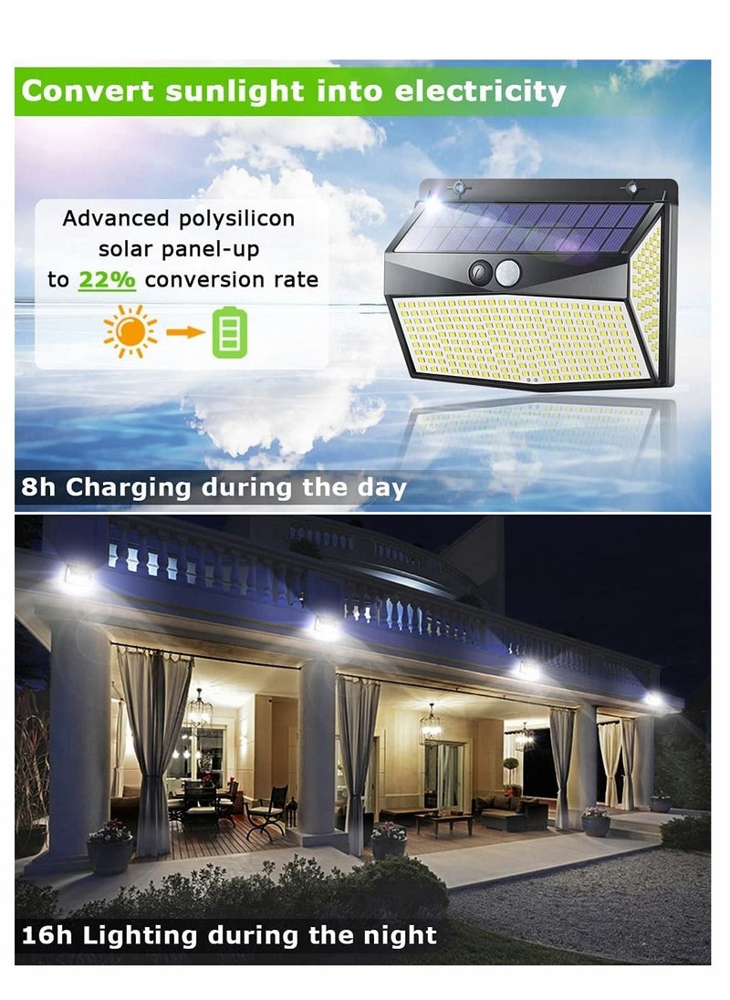 ضوء أمان شمسي، ضوء جدار حساس للجسم، ضوء استشعار خارجي للحركة IP65 مقاوم للماء 318 LED/3 أوضاع إضاءة زاوية واسعة ضوء جدار شمسي للخارج، الفناء، المرآب، السياج 2 [تصنيف الطاقة A+++]