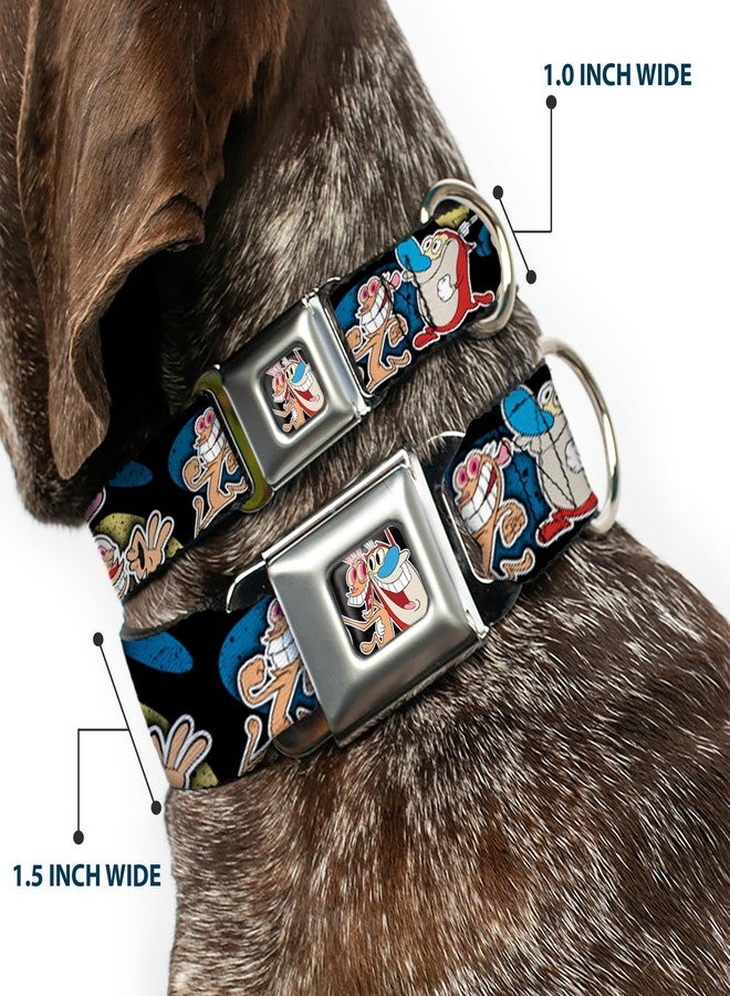Buckle Down Ren and Stimpy Dog Collar Seatbelt Buckle Ren Stimpy Poses Black Blue Yellow, Multicolor, 1.5" Wide - Fits 18-32" Neck - Large (DC-WRN001-WL) - Image 2