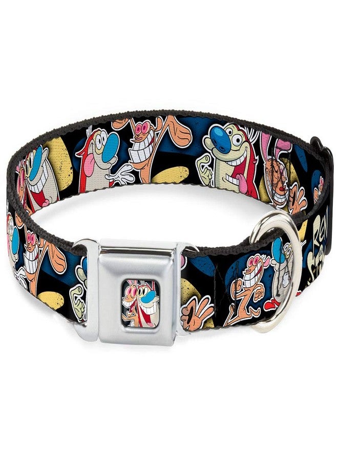 Buckle Down Ren and Stimpy Dog Collar Seatbelt Buckle Ren Stimpy Poses Black Blue Yellow, Multicolor, 1.5" Wide - Fits 18-32" Neck - Large (DC-WRN001-WL) - Image 1