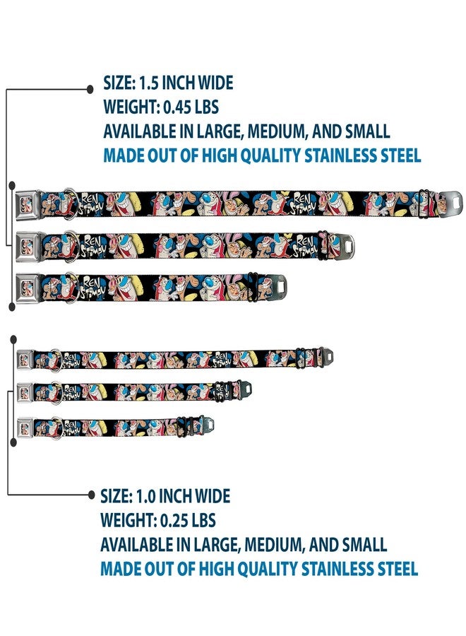 Buckle Down Ren and Stimpy Dog Collar Seatbelt Buckle Ren Stimpy Poses Black Blue Yellow, Multicolor, 1.5" Wide - Fits 18-32" Neck - Large (DC-WRN001-WL) - Image 3