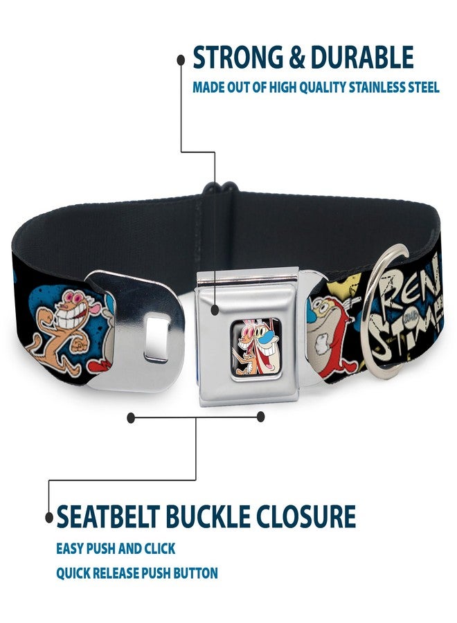 Buckle Down Ren and Stimpy Dog Collar Seatbelt Buckle Ren Stimpy Poses Black Blue Yellow, Multicolor, 1.5" Wide - Fits 18-32" Neck - Large (DC-WRN001-WL) - Image 4