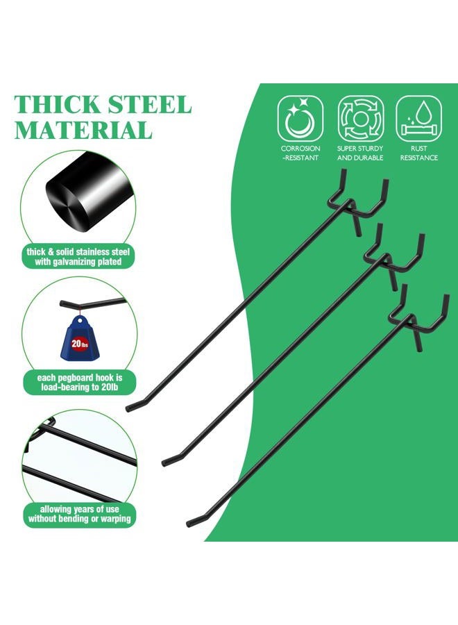 Yauhar 50Pcs 8"/20CM Pegboard Hooks Assortment Set, Metal Peg Board Hooks with 2.5mm Hole Pitch 4mm Wire Diameter Slatwall Hanging Hook for Garage Organization Wall Hanging (Black) - Image 3
