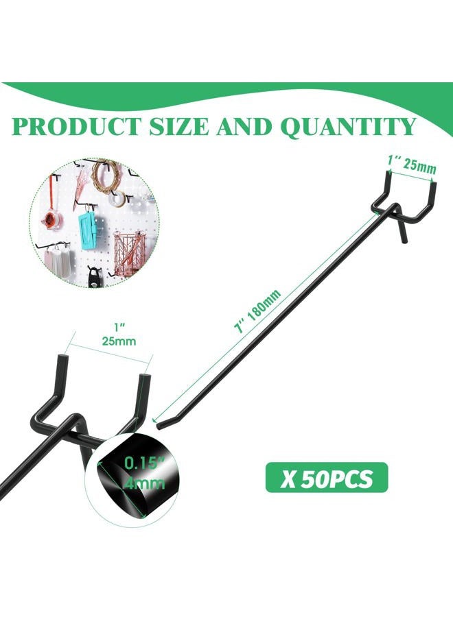 Yauhar 50Pcs 8"/20CM Pegboard Hooks Assortment Set, Metal Peg Board Hooks with 2.5mm Hole Pitch 4mm Wire Diameter Slatwall Hanging Hook for Garage Organization Wall Hanging (Black) - Image 2