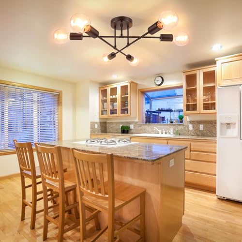Bosceos Modern Sputnik Chandelier Ceiling Light Fixture 6-Light, Bedroom Light Fixture, Sputnik Lights Fixture for Living Room, Dining Room, Kitchen, Office, Foyer, Hallway (Brown) - E26 Base - Image 4