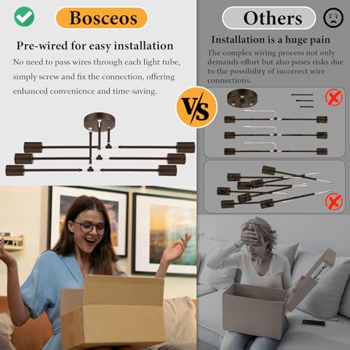Bosceos Modern Sputnik Chandelier Ceiling Light Fixture 6-Light, Bedroom Light Fixture, Sputnik Lights Fixture for Living Room, Dining Room, Kitchen, Office, Foyer, Hallway (Brown) - E26 Base - Image 2