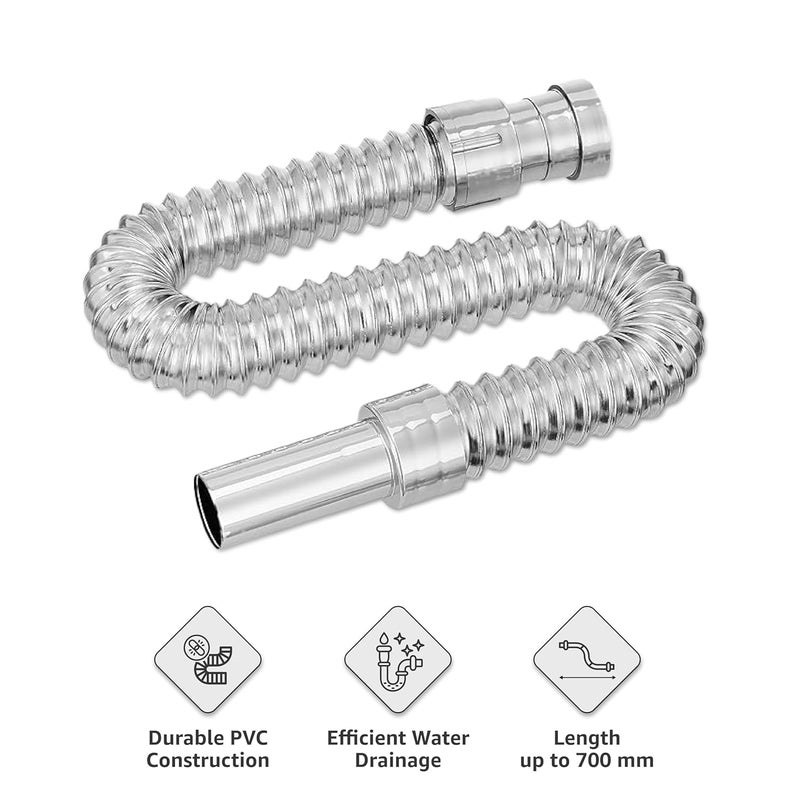 BORNEIGHTY Collapsible PVC Water Outlet Waste Pipe for Bathroom | Wash Basin and Kitchen Sink | Drain Pipe (Silver) - Image 3