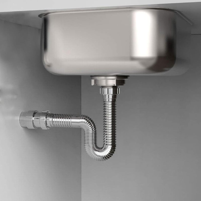 BORNEIGHTY Collapsible PVC Water Outlet Waste Pipe for Bathroom | Wash Basin and Kitchen Sink | Drain Pipe (Silver) - Image 2