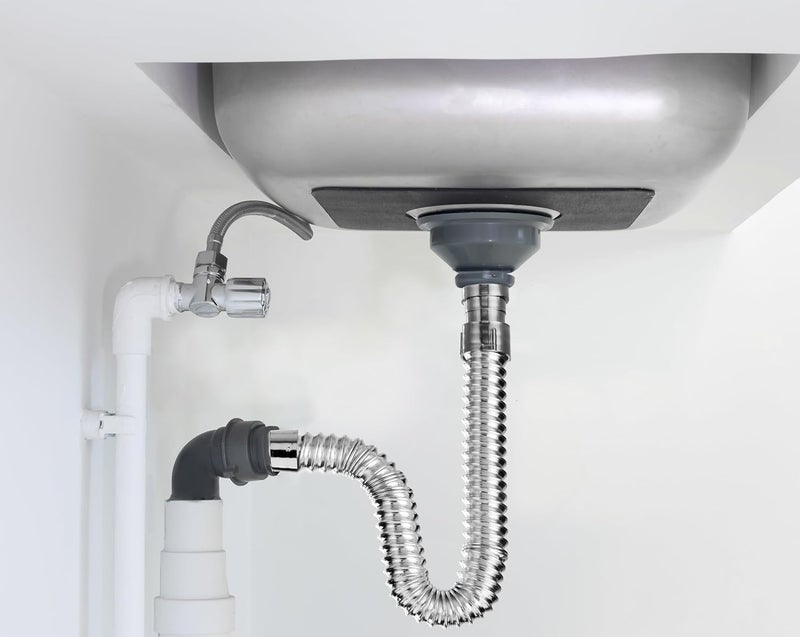 BORNEIGHTY Collapsible PVC Water Outlet Waste Pipe for Bathroom | Wash Basin and Kitchen Sink | Drain Pipe (Silver) - Image 5