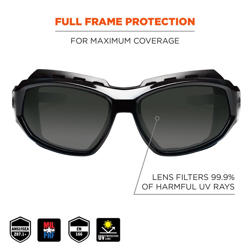 Ergodyne Skullerz Loki Convertible Polarized Safety Sunglasses, Smoke Lens-Includes Gasket and Strap to Convert to Goggle, Polarized Smoke Lens, Black Frame - Image 2