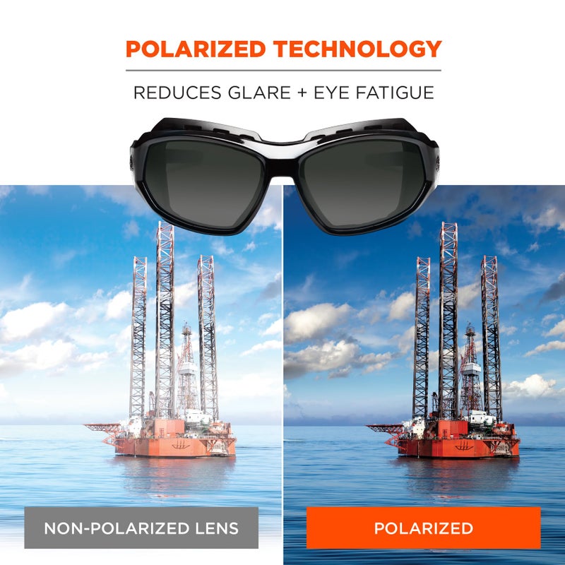 Ergodyne Skullerz Loki Convertible Polarized Safety Sunglasses, Smoke Lens-Includes Gasket and Strap to Convert to Goggle, Polarized Smoke Lens, Black Frame - Image 3