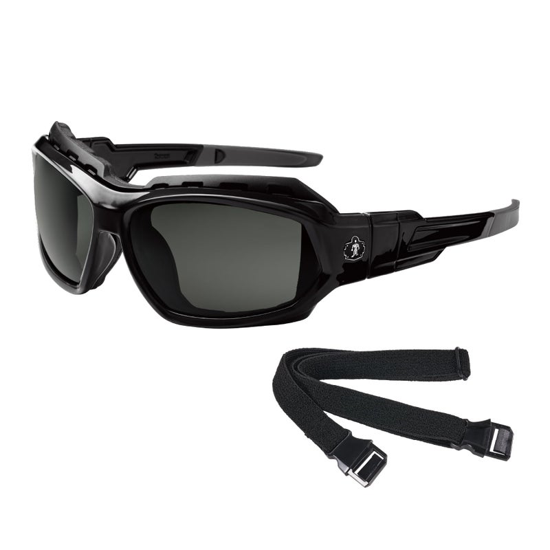 Ergodyne Skullerz Loki Convertible Polarized Safety Sunglasses, Smoke Lens-Includes Gasket and Strap to Convert to Goggle, Polarized Smoke Lens, Black Frame - Image 1
