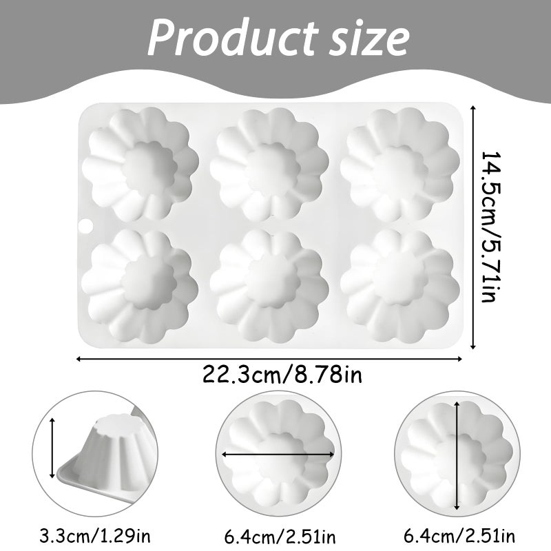 Fchil Silicone Pudding Mold, 6-Cavity Nonstick Jello Dessert Making Tray, Custard Mold for Mousse Cake, Set of 2, White - Image 2