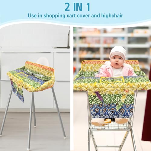 gxfcymxbd Shopping Cart Cover for Baby2in1 High Chair Cover SoftPortableand Machine WashableComfortable Cotton Seat Pad with Safety Harness and Portable Cloth BagFits All Supermarkets and Restaurants - Image 3
