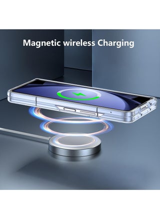 Samsung Galaxy Z Fold 6 Case Clear Magnetic Compatible with Magsafe, Thin Slim Transparent Non Yellowing, Soft Silicone Bumper & Hard Plastic Protective Cover for Women, Clear - view 5