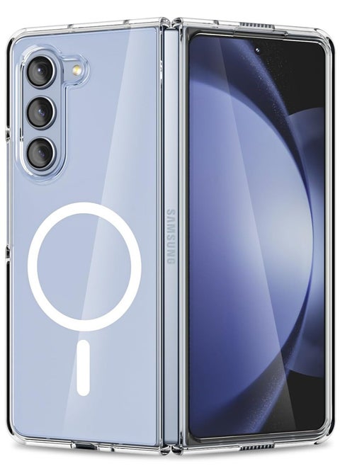 Samsung Galaxy Z Fold 6 Case Clear Magnetic Compatible with Magsafe, Thin Slim Transparent Non Yellowing, Soft Silicone Bumper & Hard Plastic Protective Cover for Women, Clear