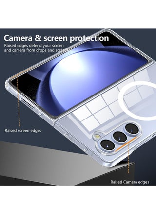 Samsung Galaxy Z Fold 6 Case Clear Magnetic Compatible with Magsafe, Thin Slim Transparent Non Yellowing, Soft Silicone Bumper & Hard Plastic Protective Cover for Women, Clear - view 3