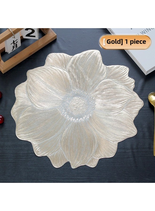 High-value Light Luxury Lotus Non-slip Placemat Bowl Mat Coaster PVC Insulated Thickened Ins Hotel Household Washable Mat-Color:Gold 38cm Thickened 140g  - Image 1
