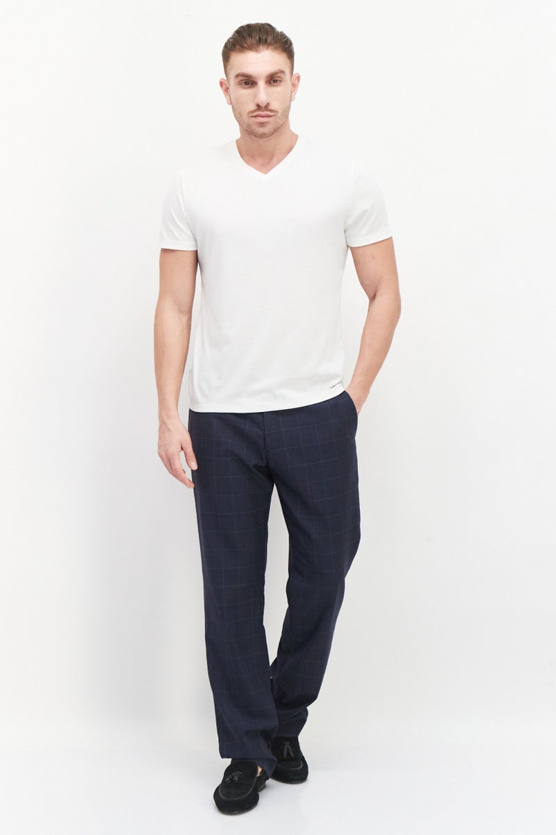 SELECTED سروال رسمي طويل بنمط شبكة منتظم للرجال، مجموعة بحرية - Image 3