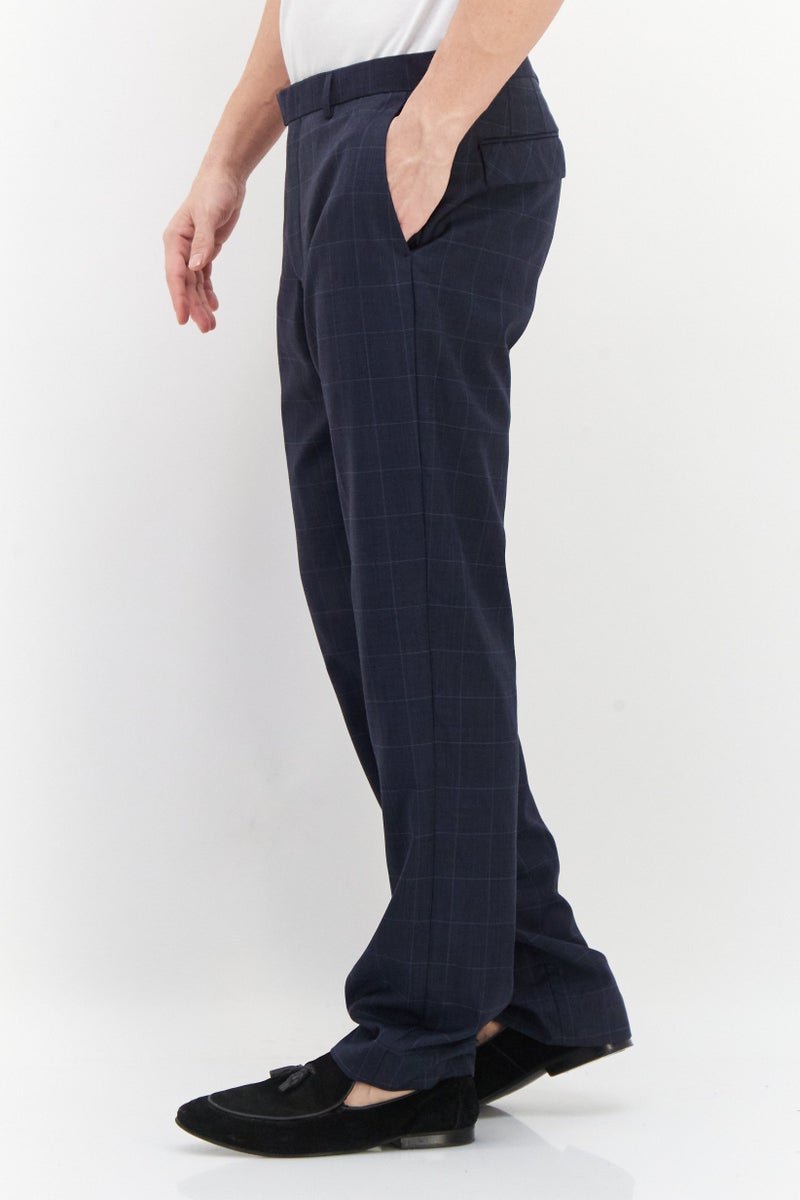 SELECTED سروال رسمي طويل بنمط شبكة منتظم للرجال، مجموعة بحرية - Image 4