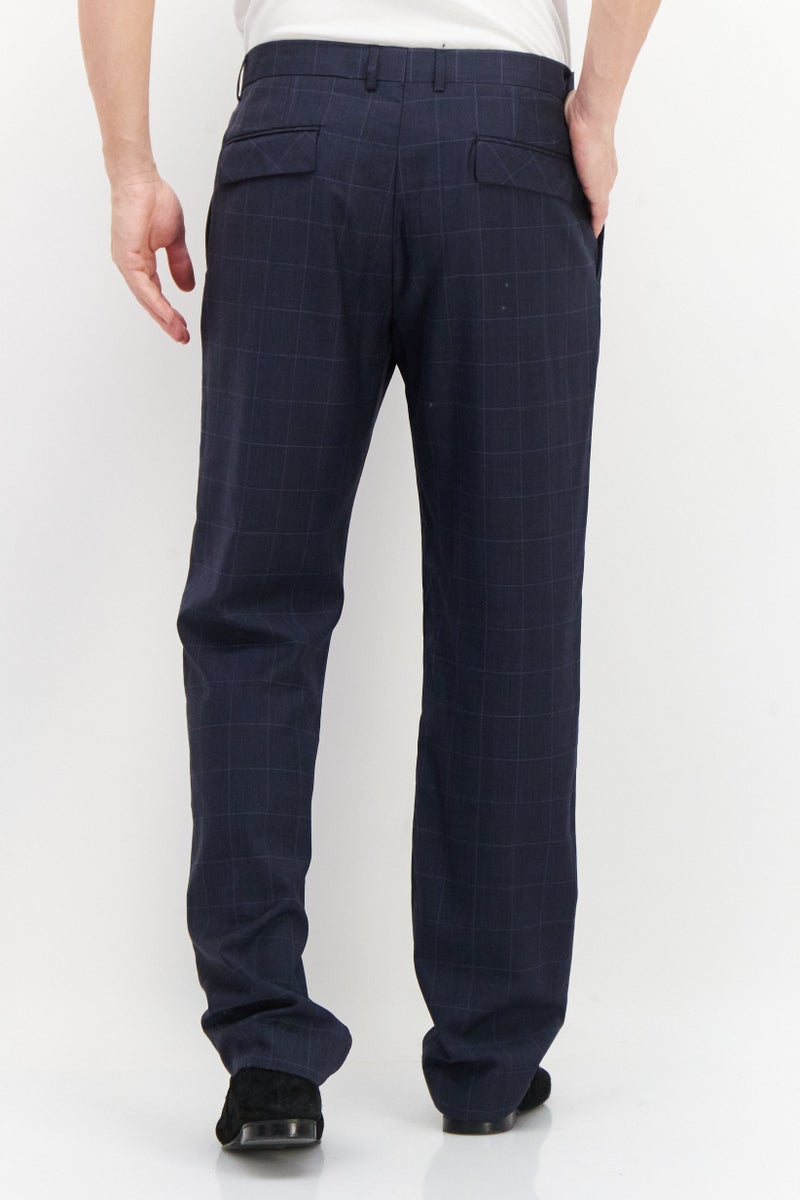 SELECTED سروال رسمي طويل بنمط شبكة منتظم للرجال، مجموعة بحرية - Image 2