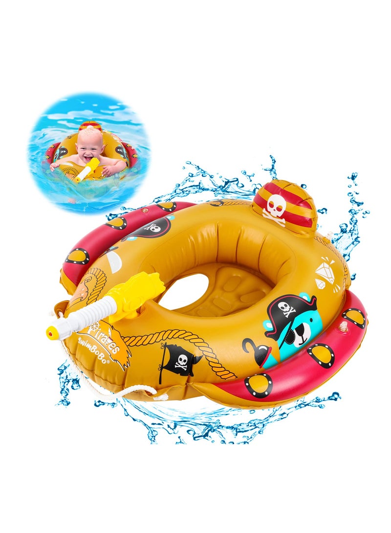 Zikra Suntown Baby Swimming Float, Baby Swimming Ring Baby Float Inflatable Pool Toy Pirate Boat with Water Pistol Baby Pool Float Pool Inflatables for Kids Inflatable Boat Kids ‚Äãof Age 2-8 Year - Image 1