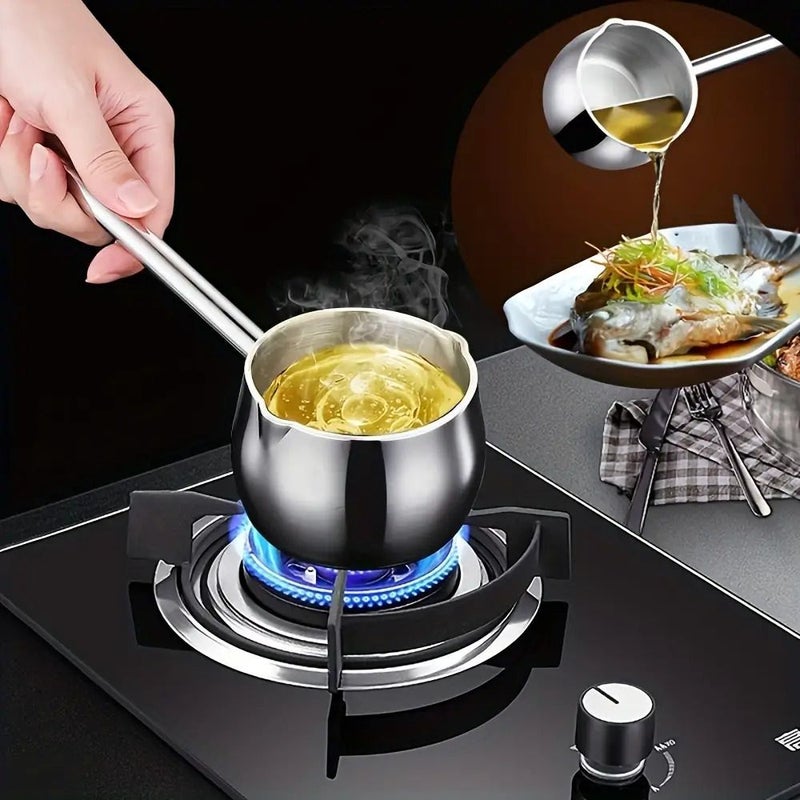 Durable Stainless Steel Pot With Long Handle 1pc For Heating And Pouring Oil Milk Home Outdoor Cooking - Image 5