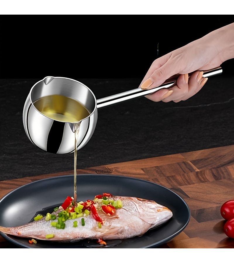 Durable Stainless Steel Pot With Long Handle 1pc For Heating And Pouring Oil Milk Home Outdoor Cooking - Image 1