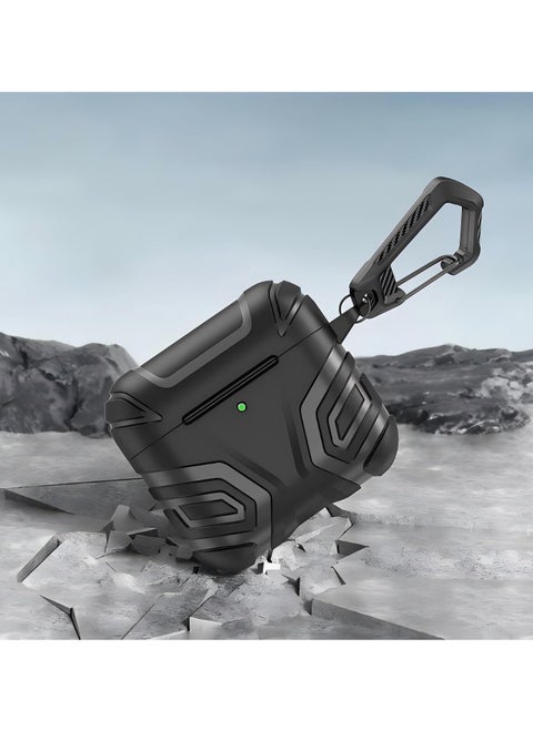 Case for Apple Airpods 4 TPU Hard Shell Shockproof Armor Case Cover with Carabiner Black