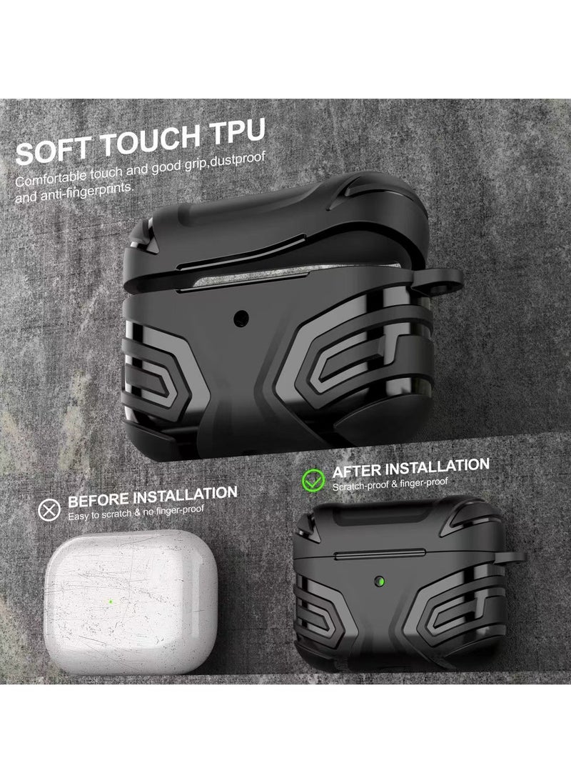 Youque Case for Apple Airpods 4 TPU Hard Shell Shockproof Armor Case Cover with Carabiner Black  - Image 4