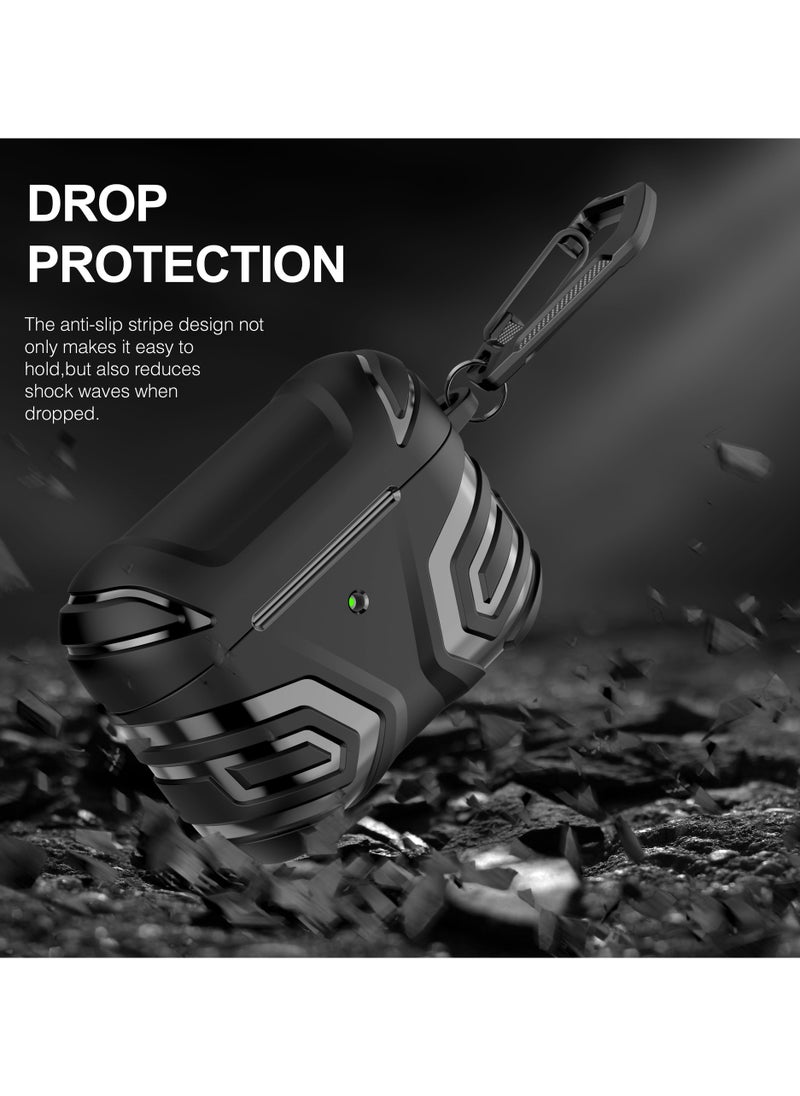 Youque - Case for Apple Airpods 4 TPU Hard Shell Shockproof Armor Case Cover with Carabiner Black - Image 1