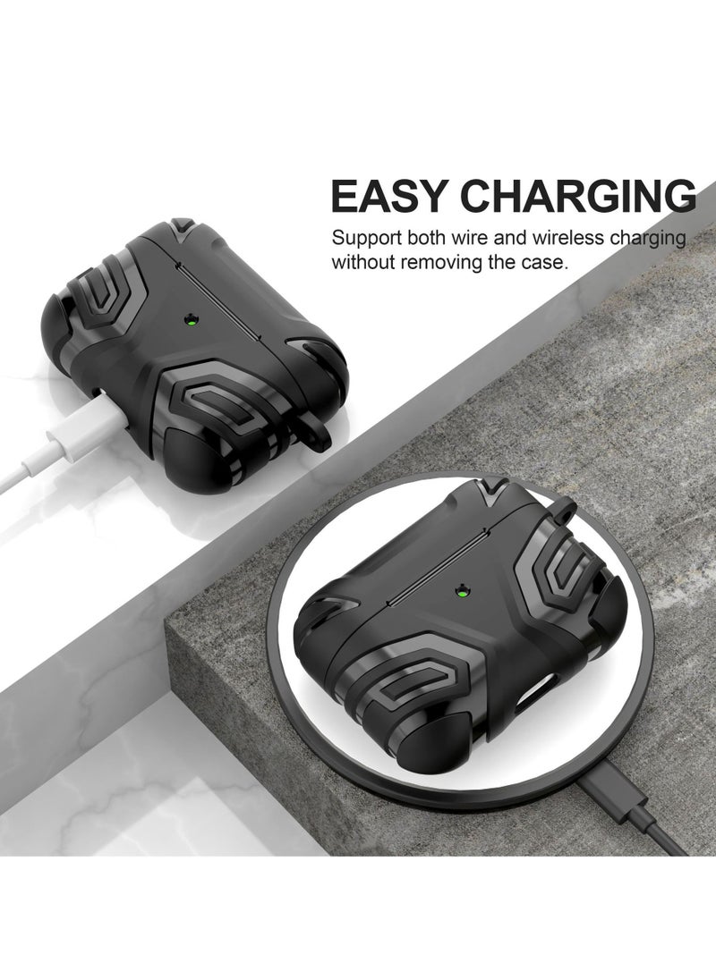 Youque Case for Apple Airpods 4 TPU Hard Shell Shockproof Armor Case Cover with Carabiner Black  - Image 3