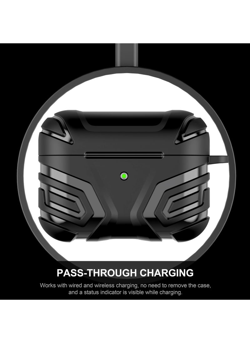 Youque - Case for Apple Airpods 4 TPU Hard Shell Shockproof Armor Case Cover with Carabiner Black - Image 1