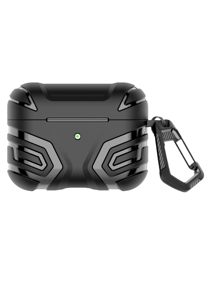 Youque Case for Apple Airpods 4 TPU Hard Shell Shockproof Armor Case Cover with Carabiner Black  - Image 2