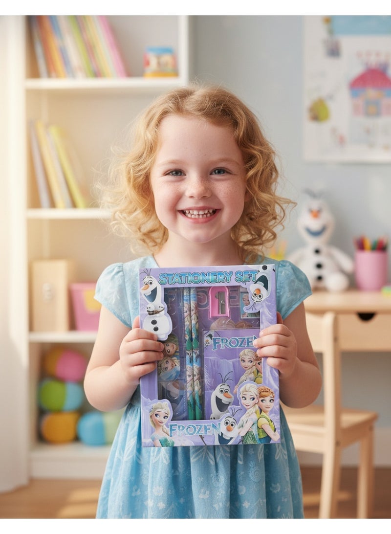 Frozen Elsa Frozen Themed Student Stationery Set Cute Cartoon School Supplies Gift Box Suitable For Primary School Kids Girls Includes Pencils Erasers Pencil Sharpeners Straight Ruler Small Notebook Complete Stationery Kit For Back To School Birthday Party Daily Learning Gift - Image 3