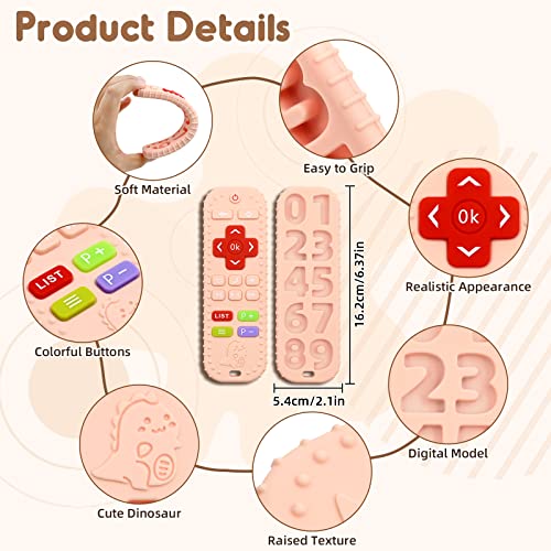 AiTuiTui Teething Relief Teethers Toys for Babies 3-6 12 Months Gifts, Food Grade Silicone Sensory Remote Control Baby Teether Bath Toys for 3 9 18 Months Newborn Infant Boy Girl Autism, Pink - Image 3