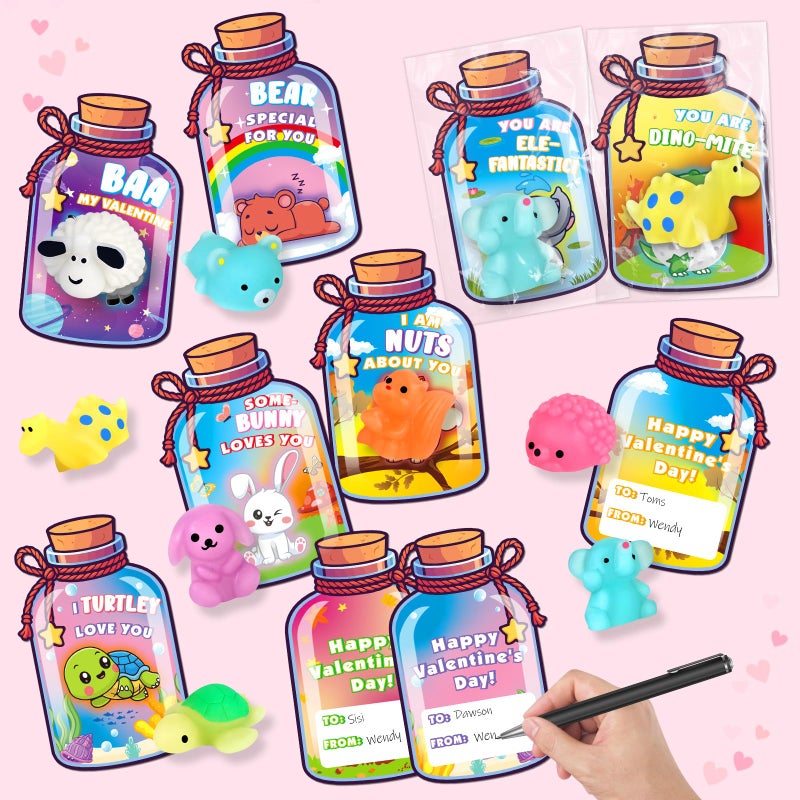 Ellinjan Valentines Day Gifts for Kids Classroom School, 32 Packs Valentines Day Card with Squishy Toys Glow in The Dark, Valentine Party Favor Exchange Gift for Boys Girls Toddlers School Class Game Prizes - Image 4