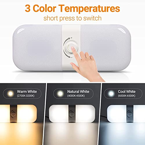 CT CAPETRONIX أضواء RV من CT CAPETRONIX الداخلية 1700LM، 3 ألوان TEM لمصابيح التخييم، مصباح LED قابل للتعتيم 12 فولت، ضوء سقف دائري مع مفتاح لـ RV/تخييم/سيارة/مقطورة/قارب (أبيض دافئ وبارد وطبيعي) 4 حزمة - Image 2